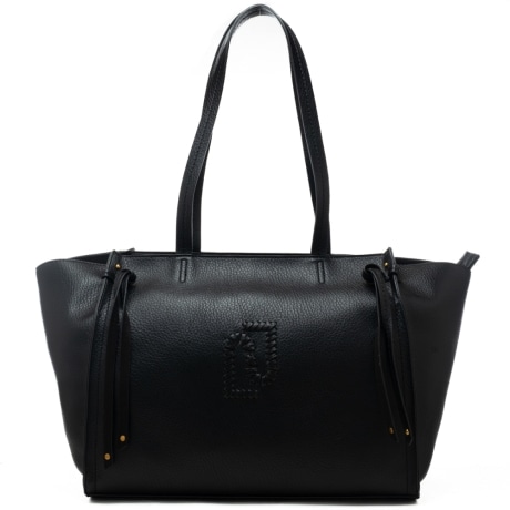 borsa tote da donna con maxi logo monogram ricamato sul davanti ton sur ton nero 