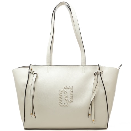 borsa tote da donna con maxi logo monogram ricamato sul davanti ton sur ton crema