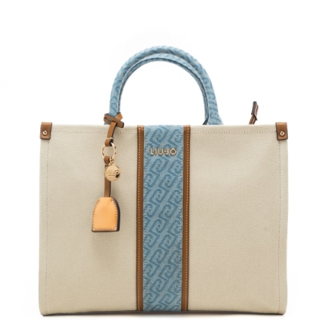 borsa tote grande da donna con inserti in denim 