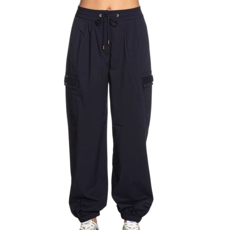 Pantaloni lunghi da donna cargo con polsini elasticizzati blu notte