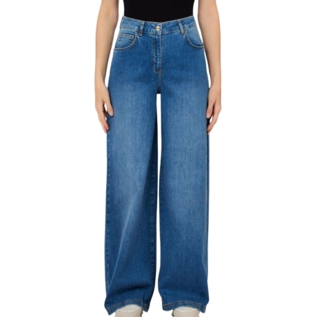 Pantaloni da donna in DENIM a cinque tasche con logo sul retro blu chiaro 