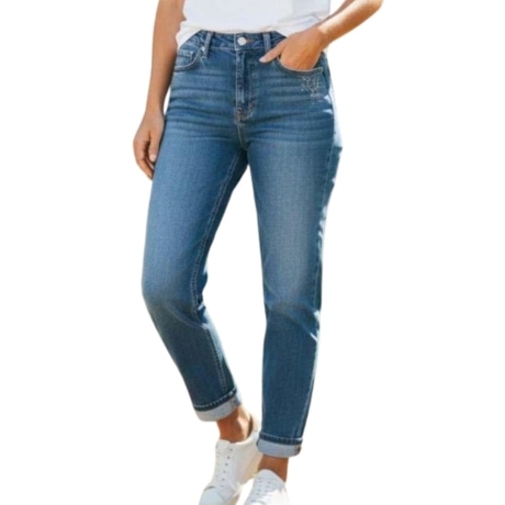 Jeans da donna con logo monogram ton sur ton ricamato sotto la tasca a sinistra blu chiaro