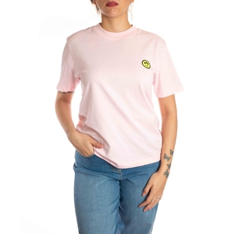 t shirt unisex in jersey di cotone con maxi logo lettering stampato sul retro rosa