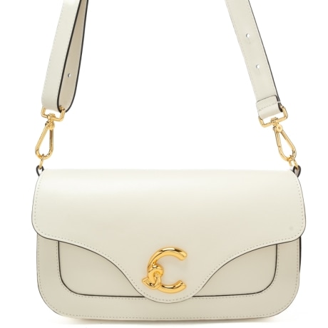 borsa a tracolla da donna c-me calf in vera pelle con logo monogram in metallo davanti bianca