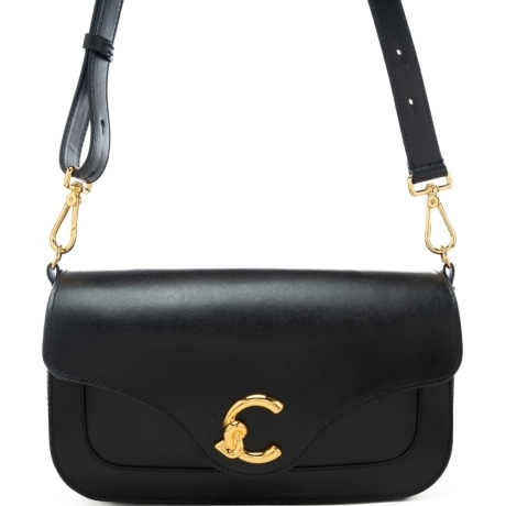 borsa a tracolla da donna  c-me calf in vera pelle con logo monogram in metallo davanti nera