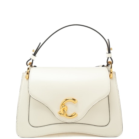borsa a mano da donna c-me calf in vera pelle con logo monogram in metallo davanti bianca