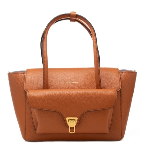 borsa a spalla da donna double beat in vera pelle con tasca esterna mattone
