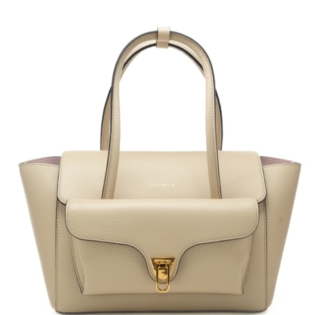 borsa a spalla da donna double beat in vera pelle con tasca esterna avorio