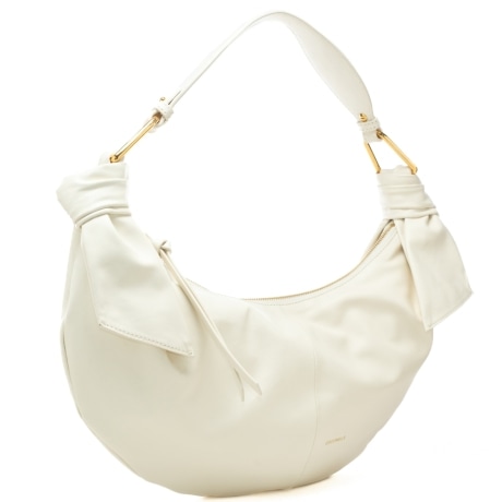 borsa hobo da donna furoshiki con logo lettering stampato a fuoco sul davanti bianca 