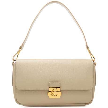 borsa a spalla da donna c me lock con chiusura con clip frontale in metallo beige