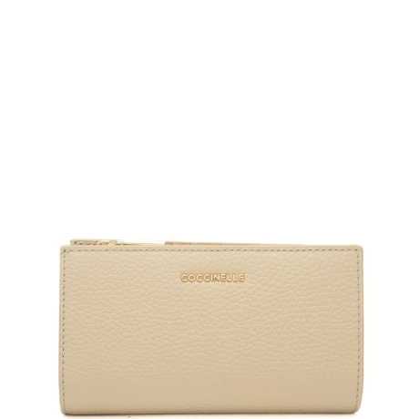portacarte a libro da donna metallic soft in vera pelle beige