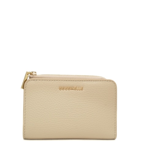 portafoglio piccolo da donna metallic soft in vera pelle beige