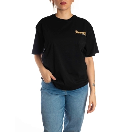 t shirt unisex in jersey di cotone con maxi stampa teschio loggata sul retro nera