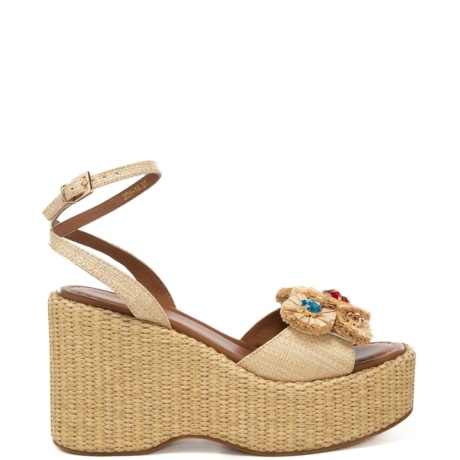 sandali alti da donna yumi con zeppa in tessuto corda intrecciato beige 