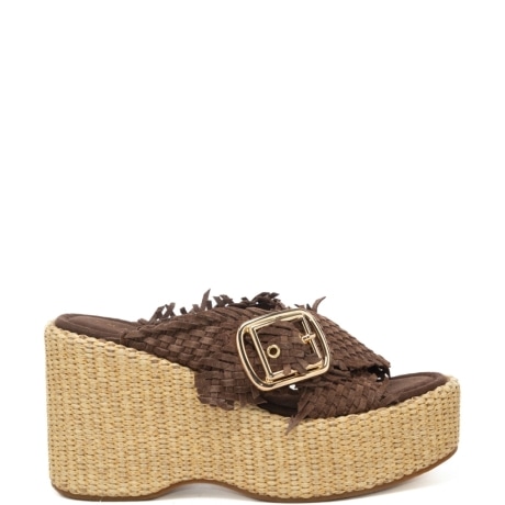 scarpe alte da donna YUMI in tessuto intrecciato marrone 
