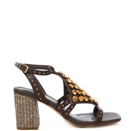 scarpe alte da donna FARAH con tacco a blocco e design con pietre frontali marrone 