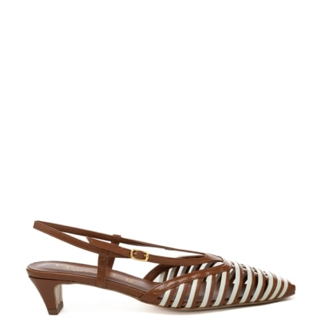 slingback da donna con design semi aperto e inserti a contrasto colore cuoio latte