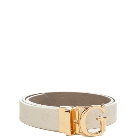 cintura da donna reversibile con logo peonia inciso all over beige bianco