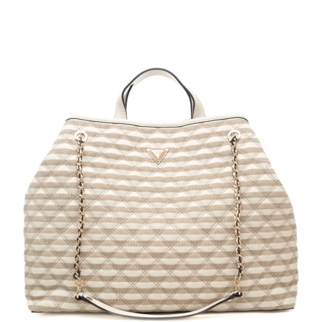 borsa grande da donna con doppia portabilità a mano e a spalla con dettagli a contrasto colore beige 