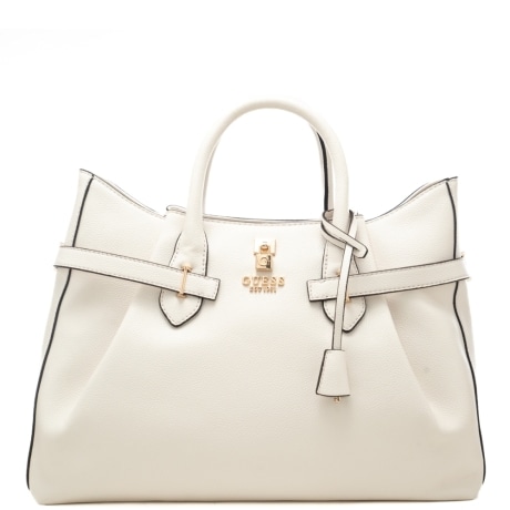 borsa da donna con cinturini laterali e logo lettering in metallo sul davanti bianca