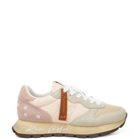 sneakers da donna ALLY VINTAGE con inserti in suede e fiori ricamato porcellana 