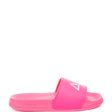 slippers da donna con logo a contrasto colore sulla fascia frontale fuxia fluo