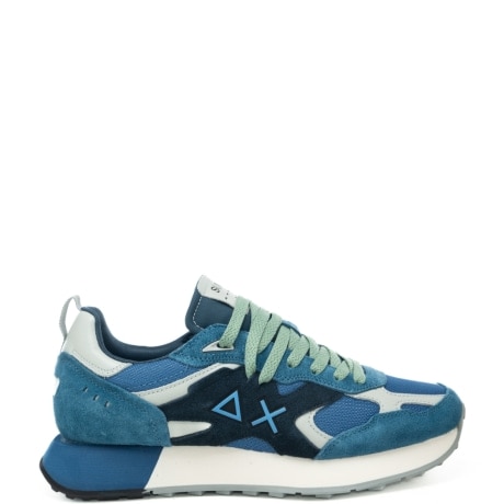 sneakers da uomo jaki outdoor con inserti in suede e lacci a contrasto colore avio scuro 