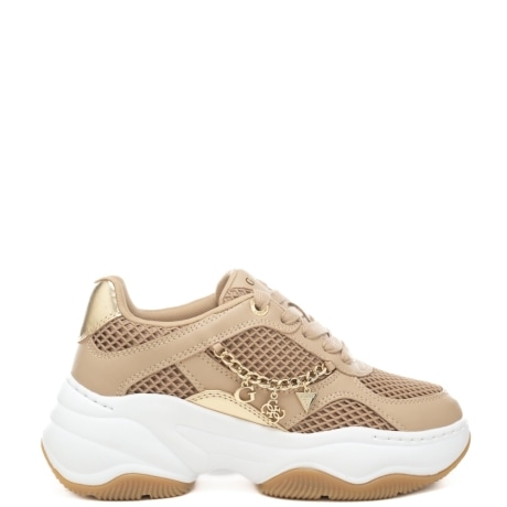 sneakers da donna con inserti in tessuto tecnico rigido a quadri beige 