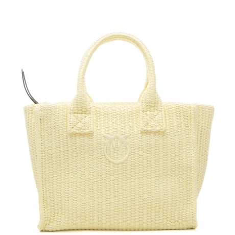 borsa a mano da donna con logo love birds ricamato ton sur ton sul davanti giallo