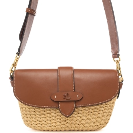 borsa a tracolla da donna in pelle e rafia intrecciata cuoio natural