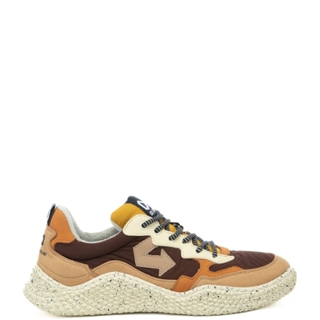 sneakers da uomo in tessuto tecnico con lacci elastici marrone 