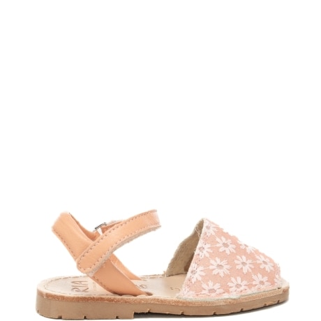 sandali slip on bassi da bambina in vera pelle con ricami floreali aura rose 