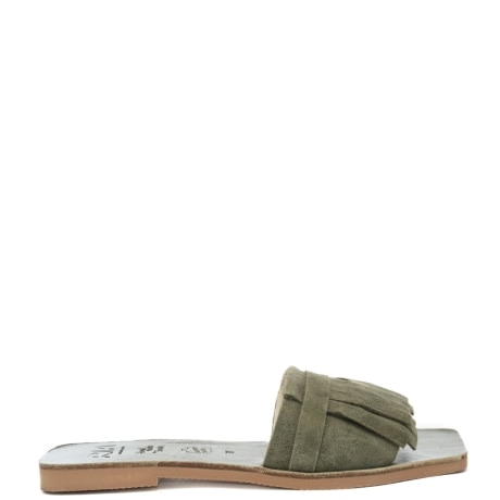 scarpe basse da donna in suede con frange frontali verde 