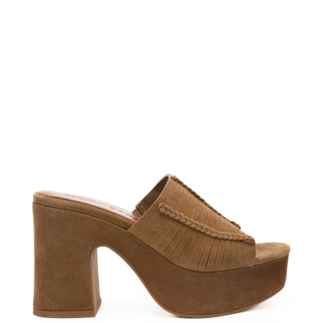 scarpe alte da donna in suede con fascia frontale con dettagli intrecciati cuoio