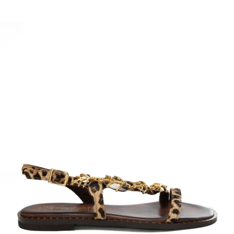 scarpe basse da donna con stampa animalier e inserti in metallo dorato marrone 