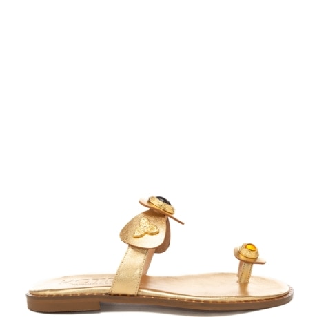 sandali bassi da donna monodito con maxi charms applicati oro