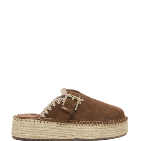 scarpe da donna jute clog plain in suede con cuciture all'uncinetto marrone