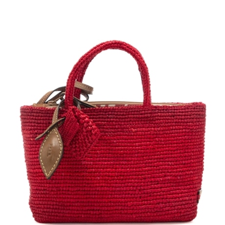 borsa da donna in rafia intrecciata con pochette a fantasia in dotazione fucsia