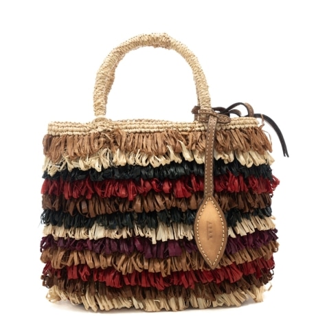 borsa da donna con frange in rafia intrecciata all over multicolor