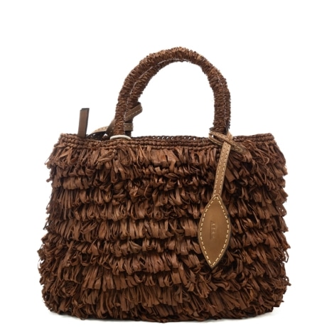 borsa da donna con frange in rafia intrecciata all over marrone