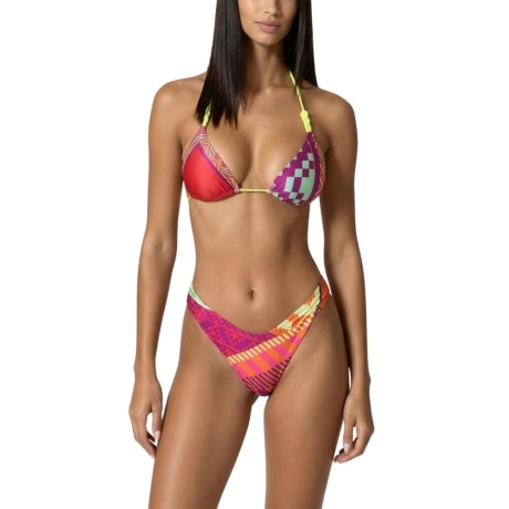 BIKINI da donna TRIANGOLO CON SLIP AMERICANO FISSO e stampa a fantasia etnica multicolor