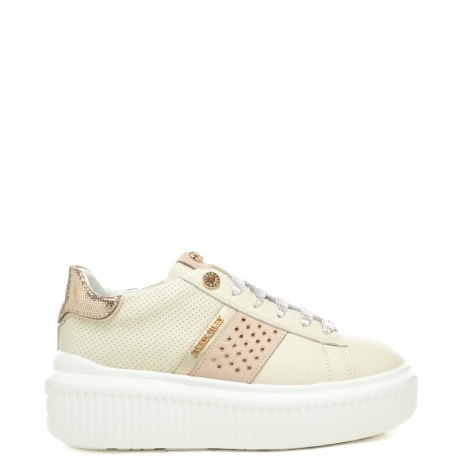 sneakers da donna con inserti laminati e in lurex beige