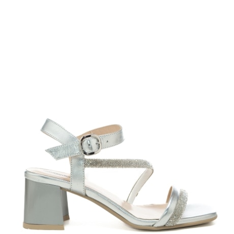 sandali da donna con cinturini tubolari con micro strass argento