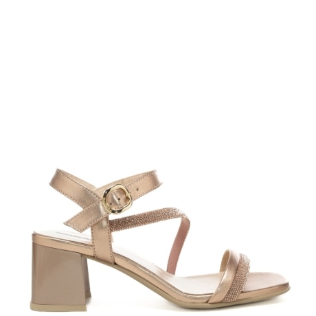 sandali da donna con cinturini tubolari con micro strass oro rosa