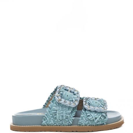  sandali a ciabatta da donna woven leather con inserti lurex denim