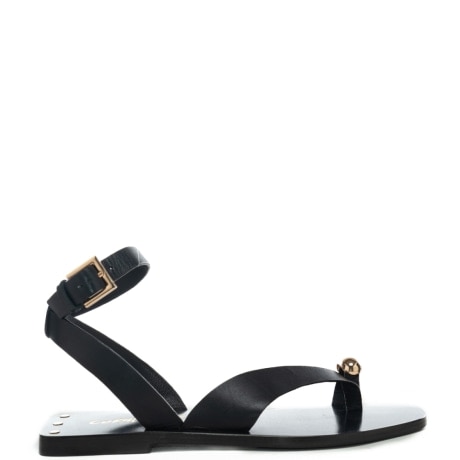 sandali da donna monodito in pelle con dettagli in metallo neri