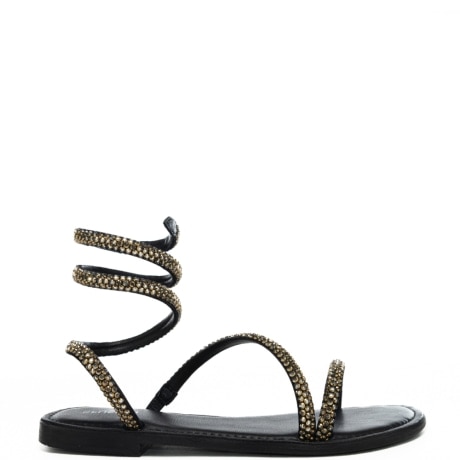 sandali bassi da donna wrap jewel con strass all over nero