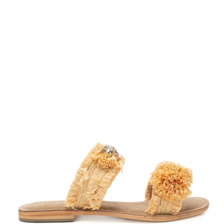 sandali da donna TWO BAND RAFFIA con pietre e frange natural