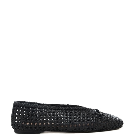 scarpe ballerina da donna in tessuto intrecciato con scollo a v nero 