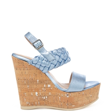 scarpe alte da donna con zeppa in sughero e inserti lurex  jeans